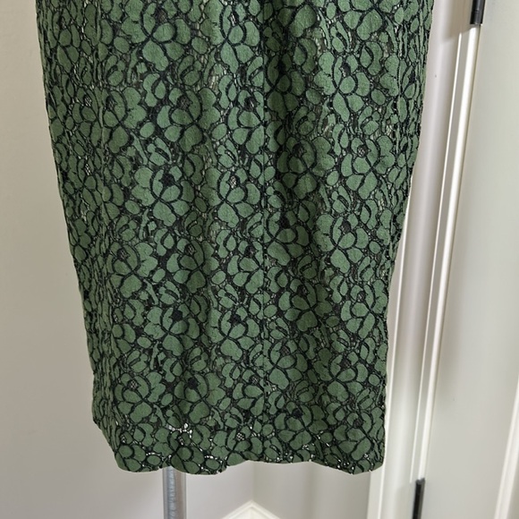 Tory Burch Mariana sheath dress Olive Green Black Jacquard Satin Lace Sz 12 - Picture 11 of 16